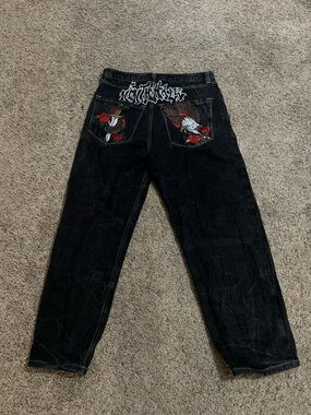 Y2K Jeans with Embroidered Eagle and Rose Back Pockets